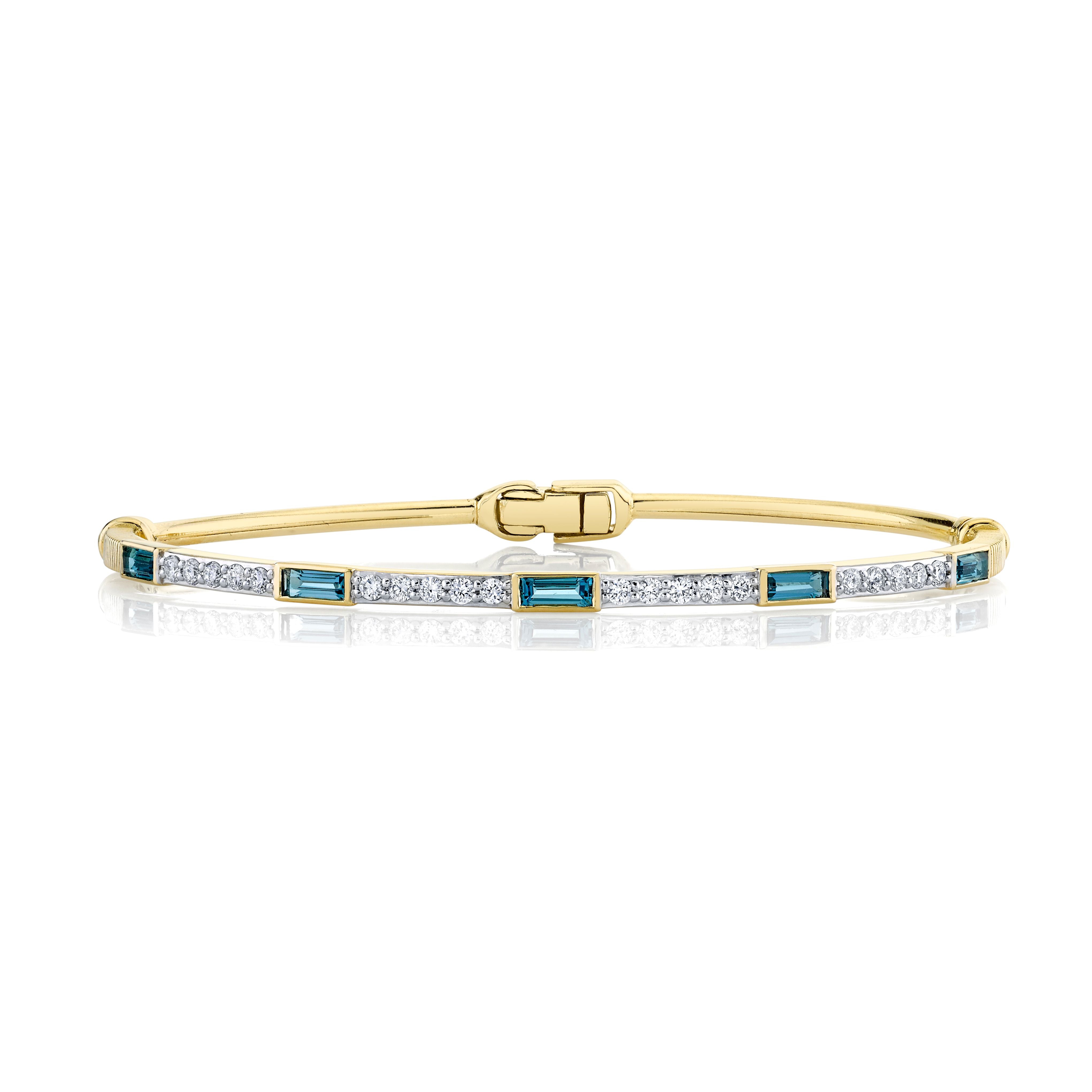 London Blue Topaz Baguette Bracelet with White Diamond Detail