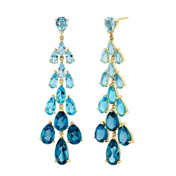 Ombre Blue Topaz Pear Shaped Chandelier Earrings